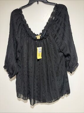 NWT- Design Loft Black Sheer Peasant Blouse